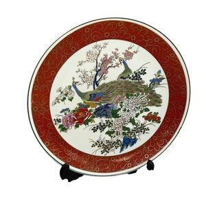 Satsuma Japan Peacock Plate Hand Painted Peacock ond Floral Design